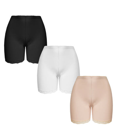 FINE WOMAN® Katoenen Fietsbroekje / Boxershort met kant 3 pack